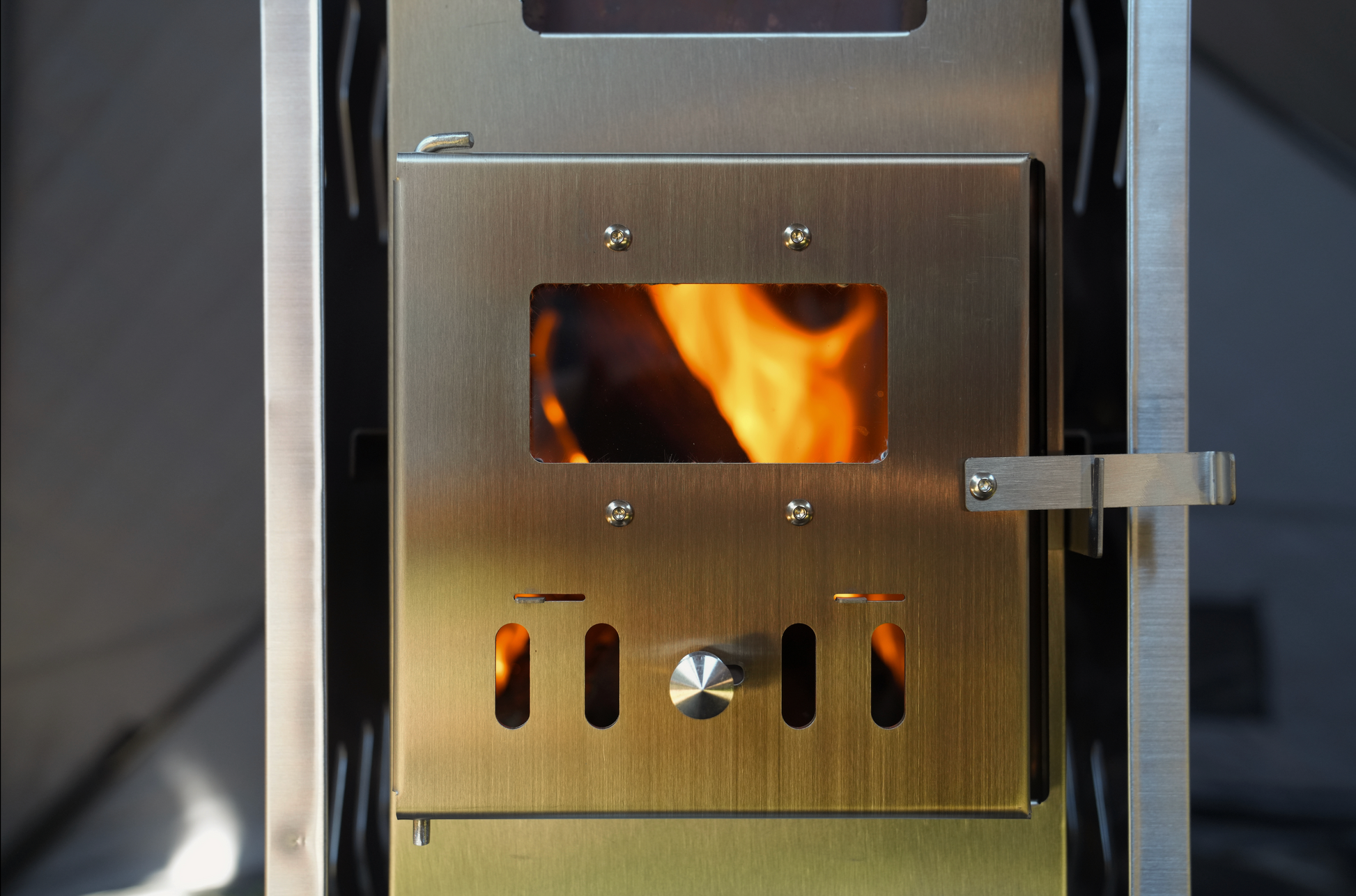 Wood-fired stove burning for Nova 6 Sauna Tent Pro Package (6-person)