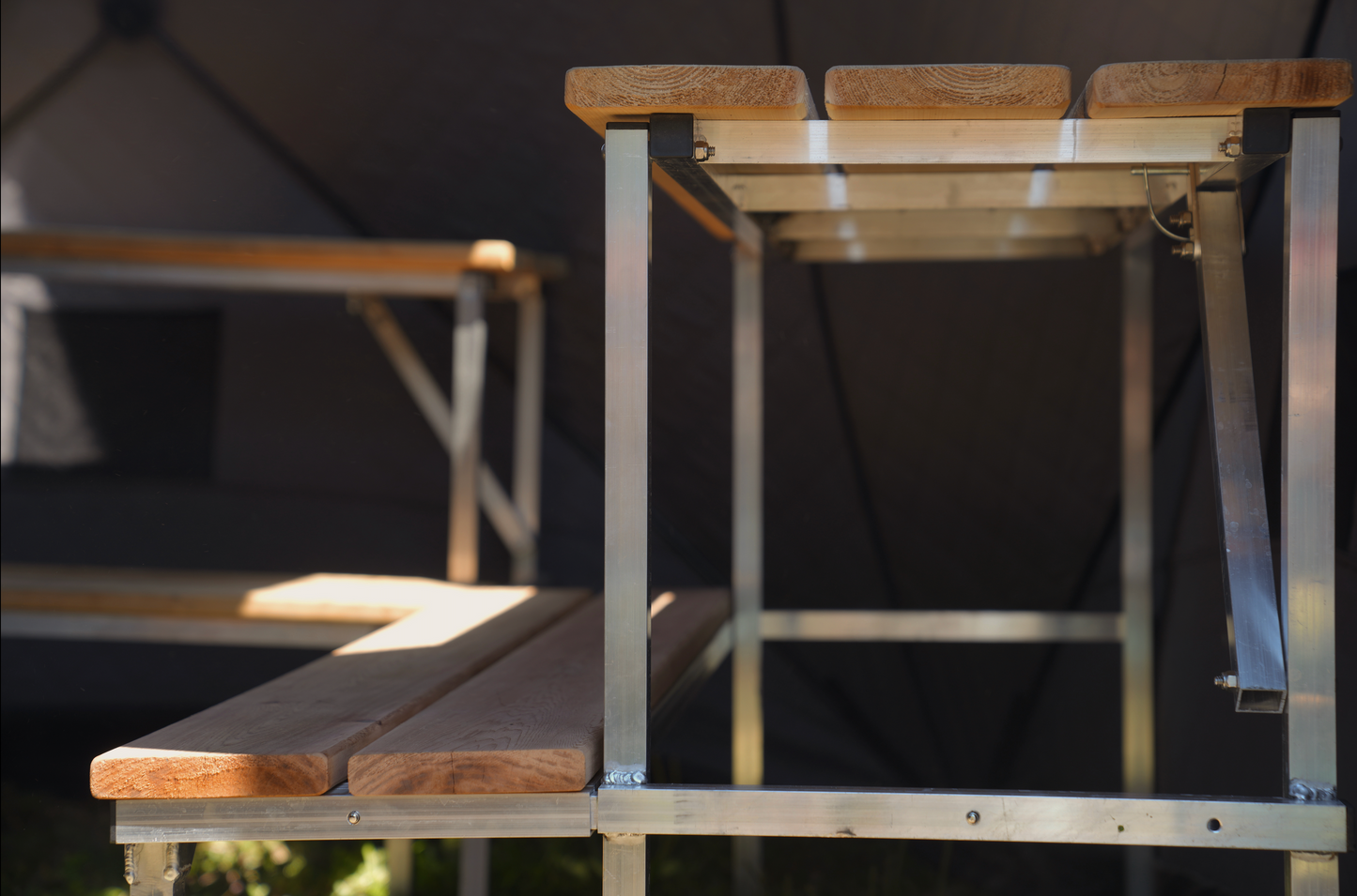 Interior benches of the Nova 6 Sauna Tent Premium Package (6-person) highlighting portable design and quality materials.