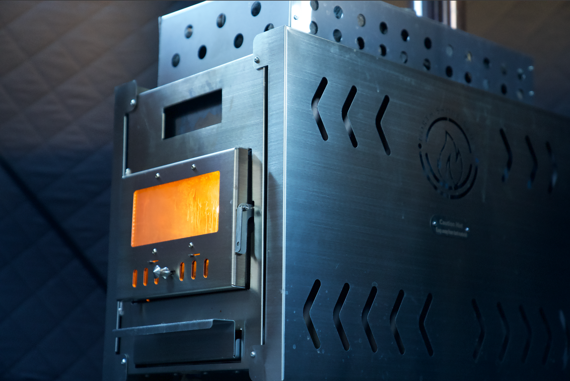 Stainless-Steel Sauna Tent Wood Stove XL with durable construction and large rock basket for optimal steam production.