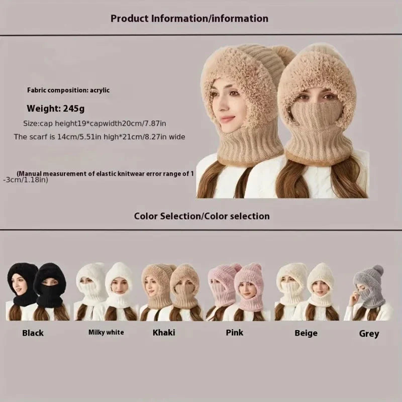 Winter Lined Knit Hat with Earflap & Hooded Neck Gaiter