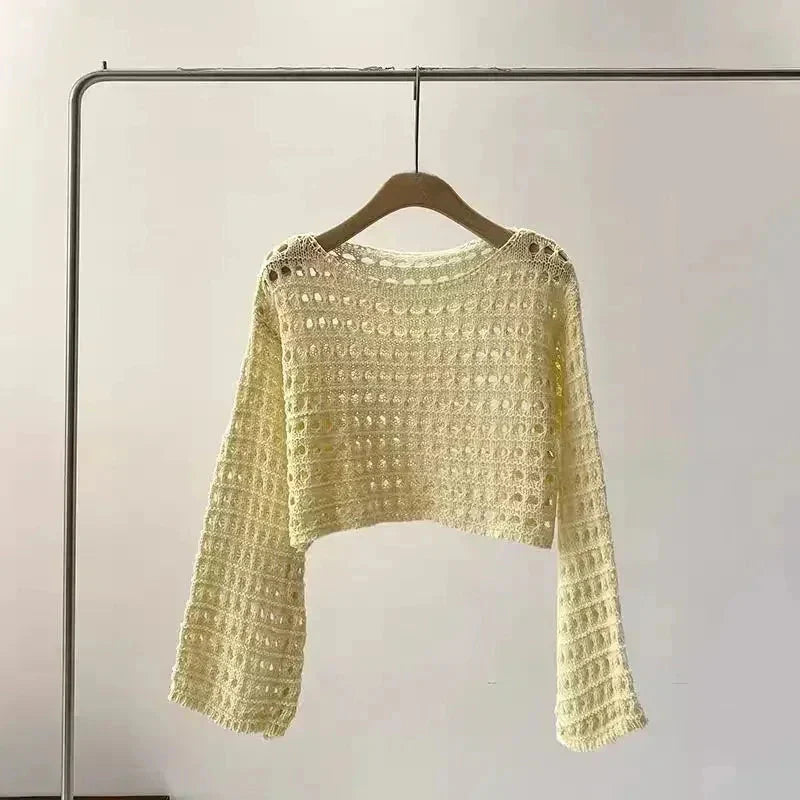 Women’s crochet knit beach cover up in boho chic style, perfect for summer and festival outfits.