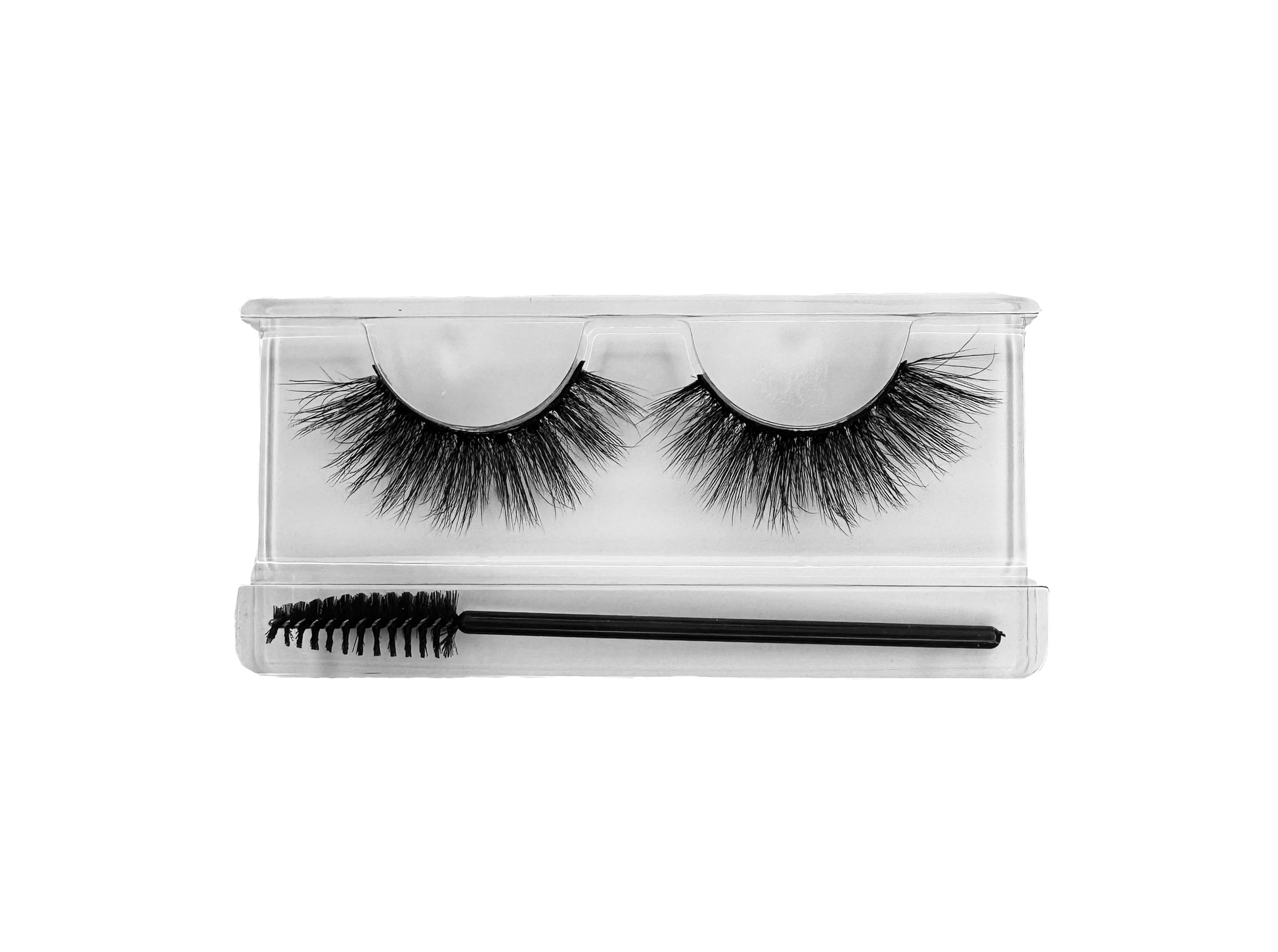 Shadow faux mink false eyelashes with cat eye effect and eyelash brush