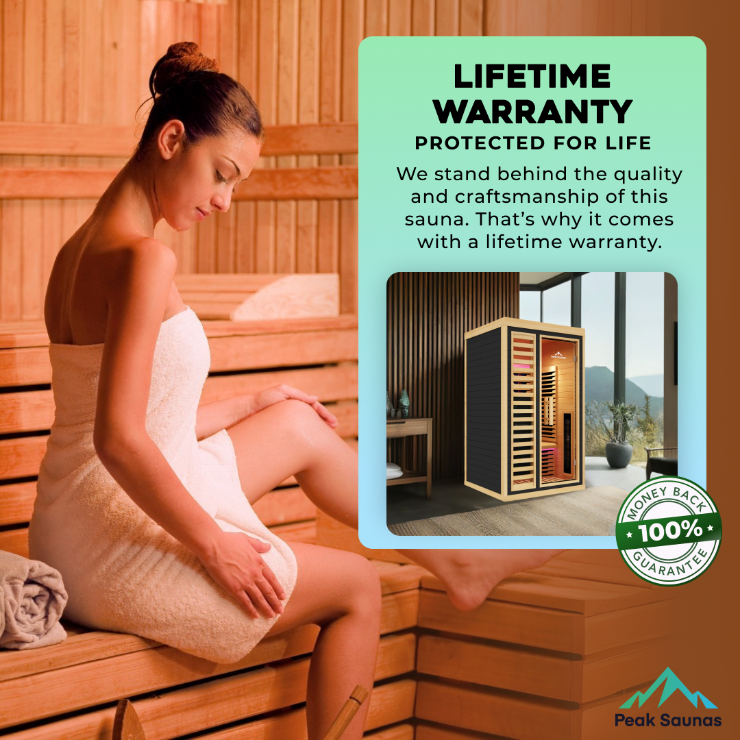 Peak Saunas Shasta 1-Person Full Spectrum Infrared Sauna with Built-In XL Medical-Grade Red Light Therapy & Smart WiFi App Control