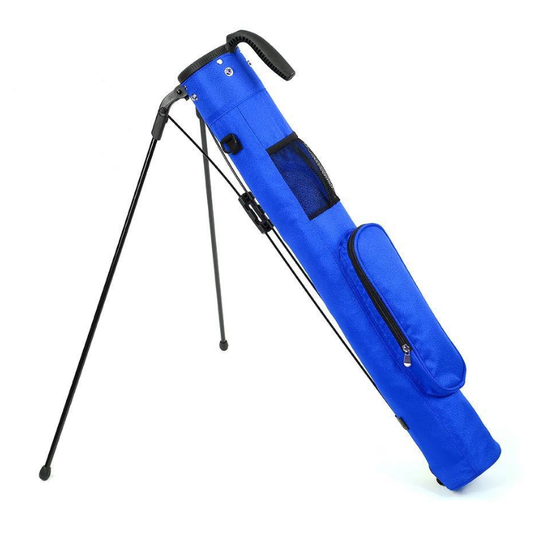 Blue Greenside / Sunday Bags featuring ultra lightweight canvas, waterproof cover, ball pocket, mesh pocket, and sturdy all terrain stand.
