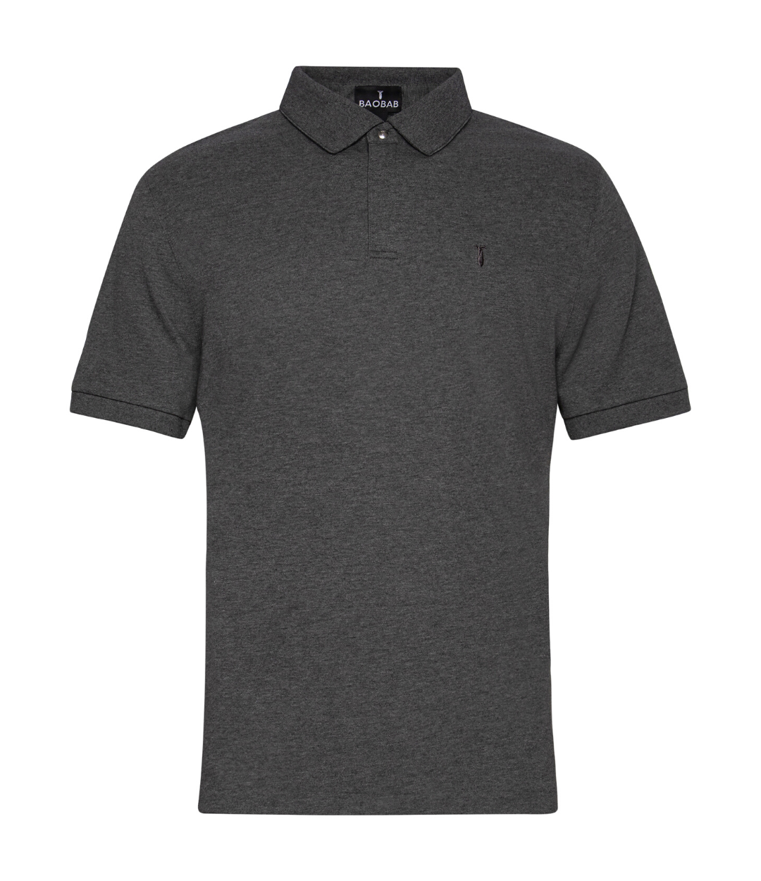 Short Sleeve Perfect Polo with StaySharp Collar and tailored comfort in charcoal color, featuring fade-resistant fabric and hidden microfiber cloth.