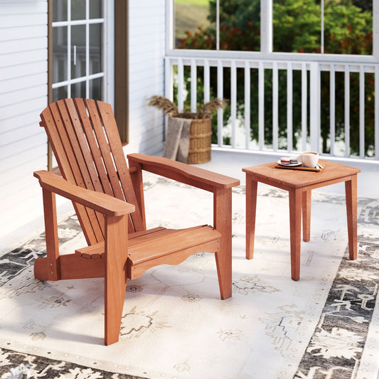 Solid Wood Adirondack Chair with High Backrest and Wide Armrests on porch, showcasing ergonomic design and sturdy construction for comfort.