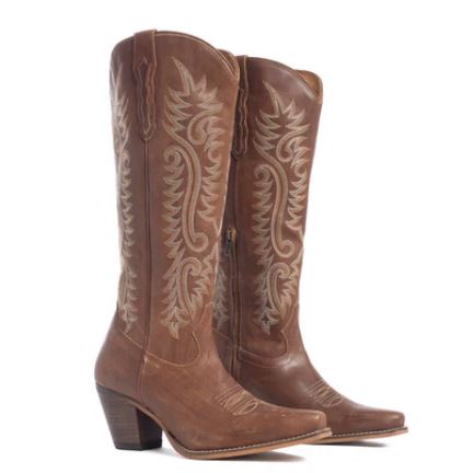 Sylvia Prairie Leather Boots with floral and feather embroidery