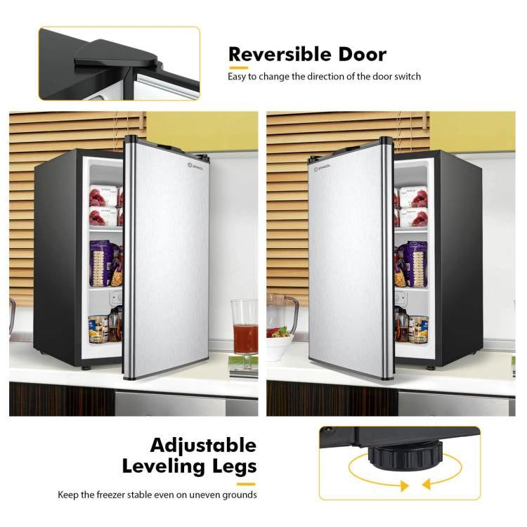 Modern Compact 3 cu ft. Space Saving Portable Mini Freezer Home Kitchen Dorm with stainless steel door and adjustable leveling legs