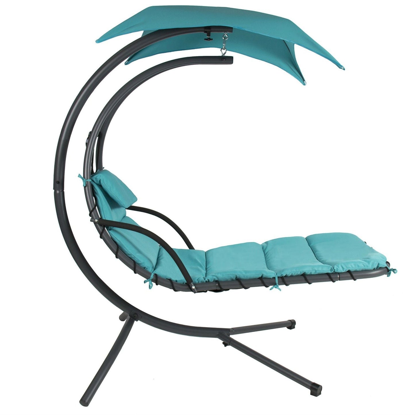 Teal Single Person Sturdy Modern Chaise Lounger Hammock Chair Porch Swing with canopy and cushion for outdoor relaxation.