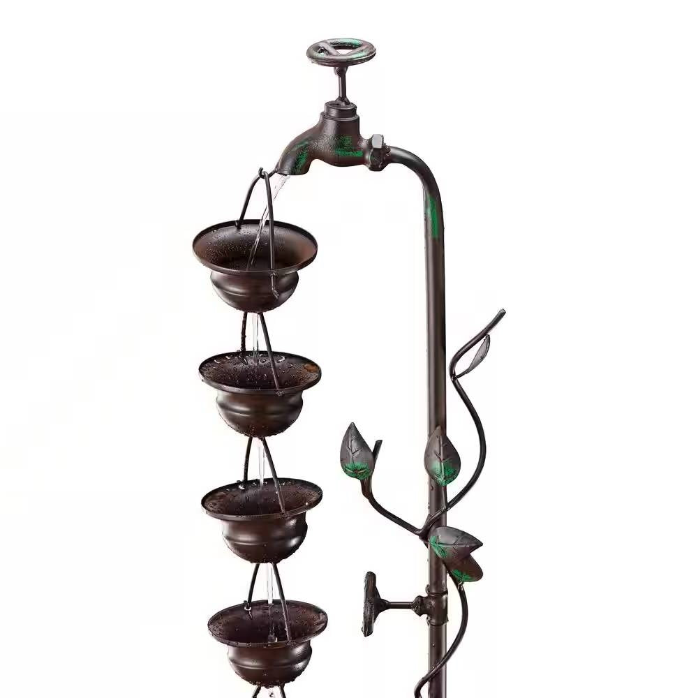 Outdoor Indoor 6-Tier Hanging Cups Water Fountain in Bronze Finish with rustic design and flowing water feature