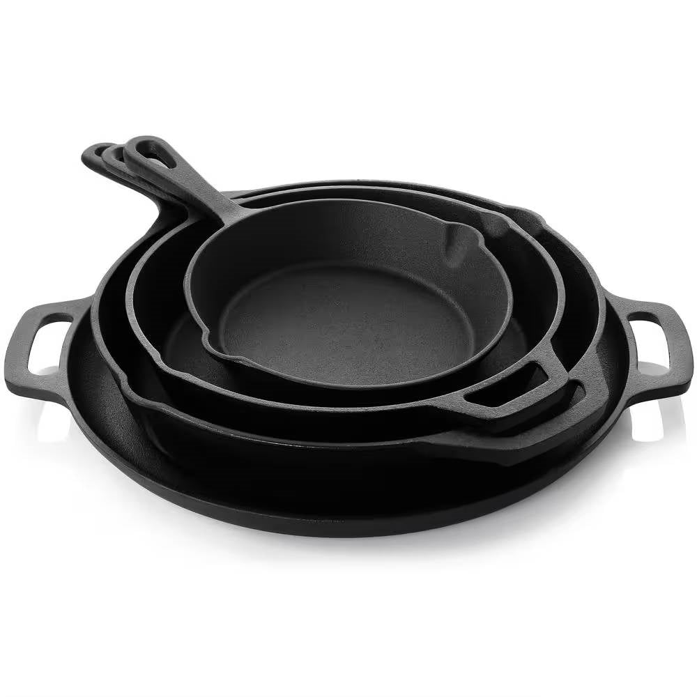 12-Piece Cast Iron Cookware set with Dutch Oven Frying Pan Skillet and Pizza Pan stacked set