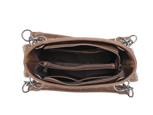 Interior view of the Western Elegance Tooled Leather Purse showing spacious inner compartments and high-quality stitching.