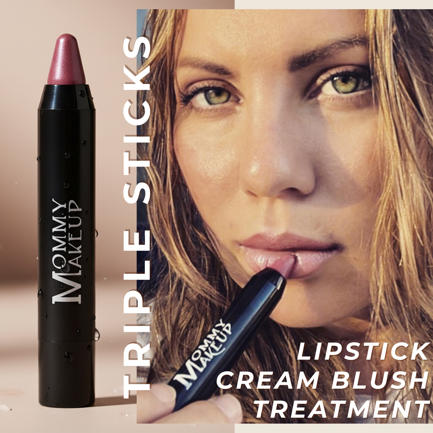 Triple Sticks Lipstick, Cream Blush, and Treatment in Riley Love