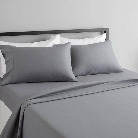 Twin size Silver Grey 100-Percent Egyptian Cotton 1000 Thread Count Sheet Set on bed with matching pillowcases