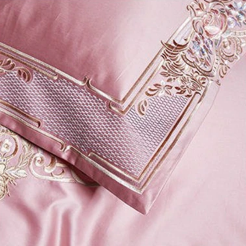 Louis Duvet Cover Set (Egyptian Cotton 1000TC) in pink with elegant royal pattern and luxurious texture, adding sophistication to any bedroom.