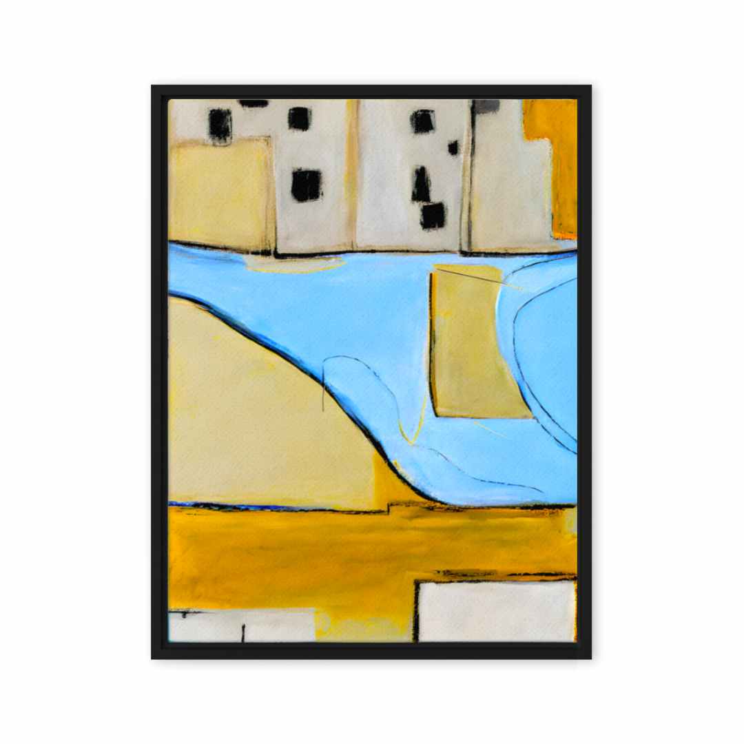 Colorful abstract painting titled Chromatic Symphony I with black bold lines, adding depth and whimsy to any living space.