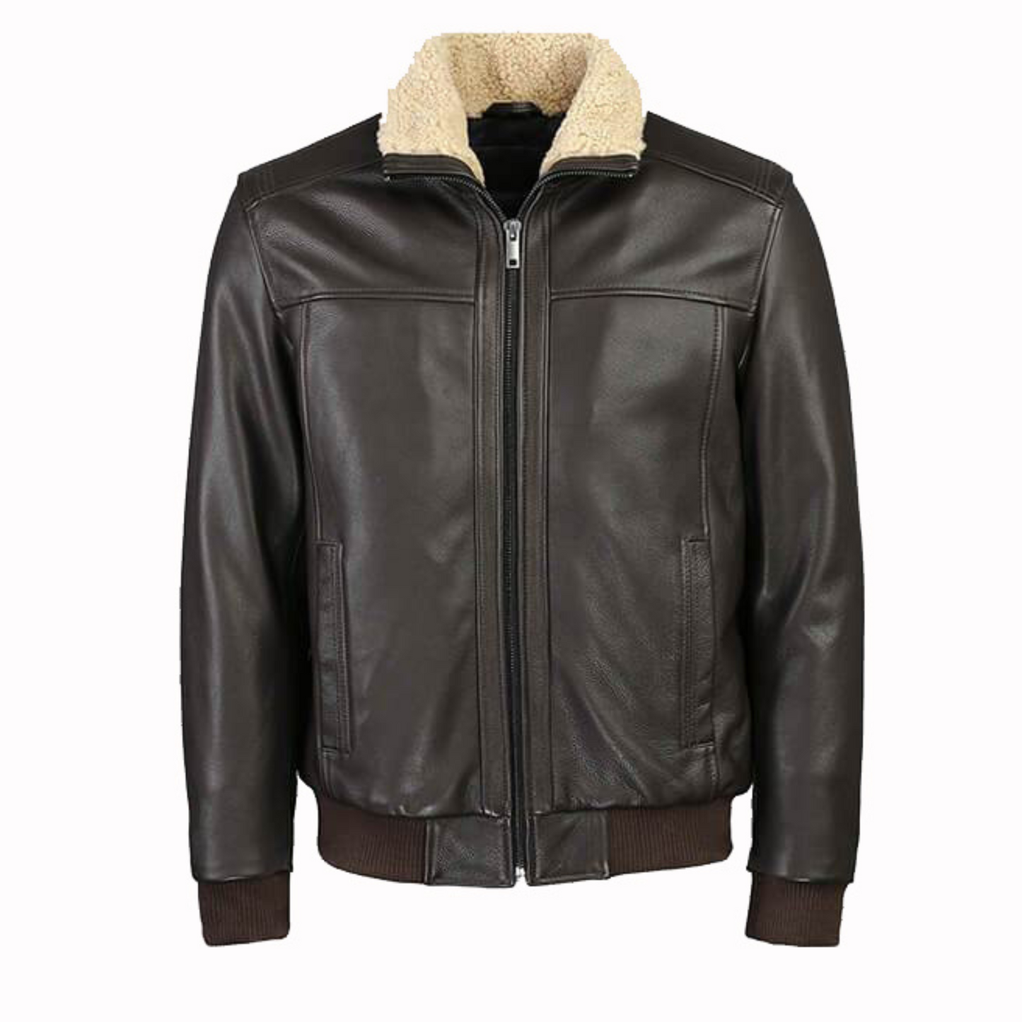 Arlo Men’s Bomber Full Grain Leather Jacket With Fur Collar