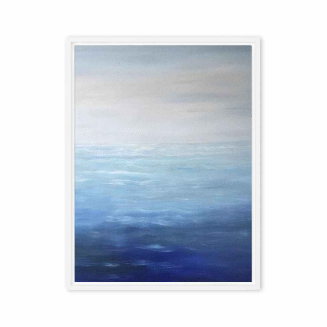 Finding Peace with the Ocean canvas print featuring a serene blue and white ocean view oil painting for home decor