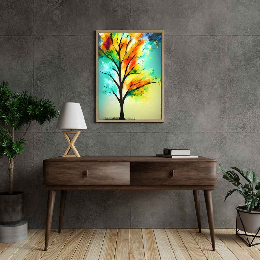 Magic Rainbow Tree Of Life oil painting on canvas with vibrant multicolor tree, perfect for home or office decoration.