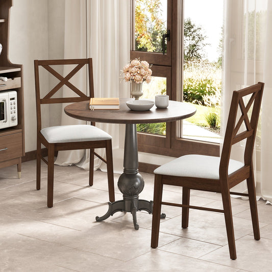 Upholstered Side Dining Chairs Set of 2 with Rubber Wood Frame-Brown in a cozy dining room setting