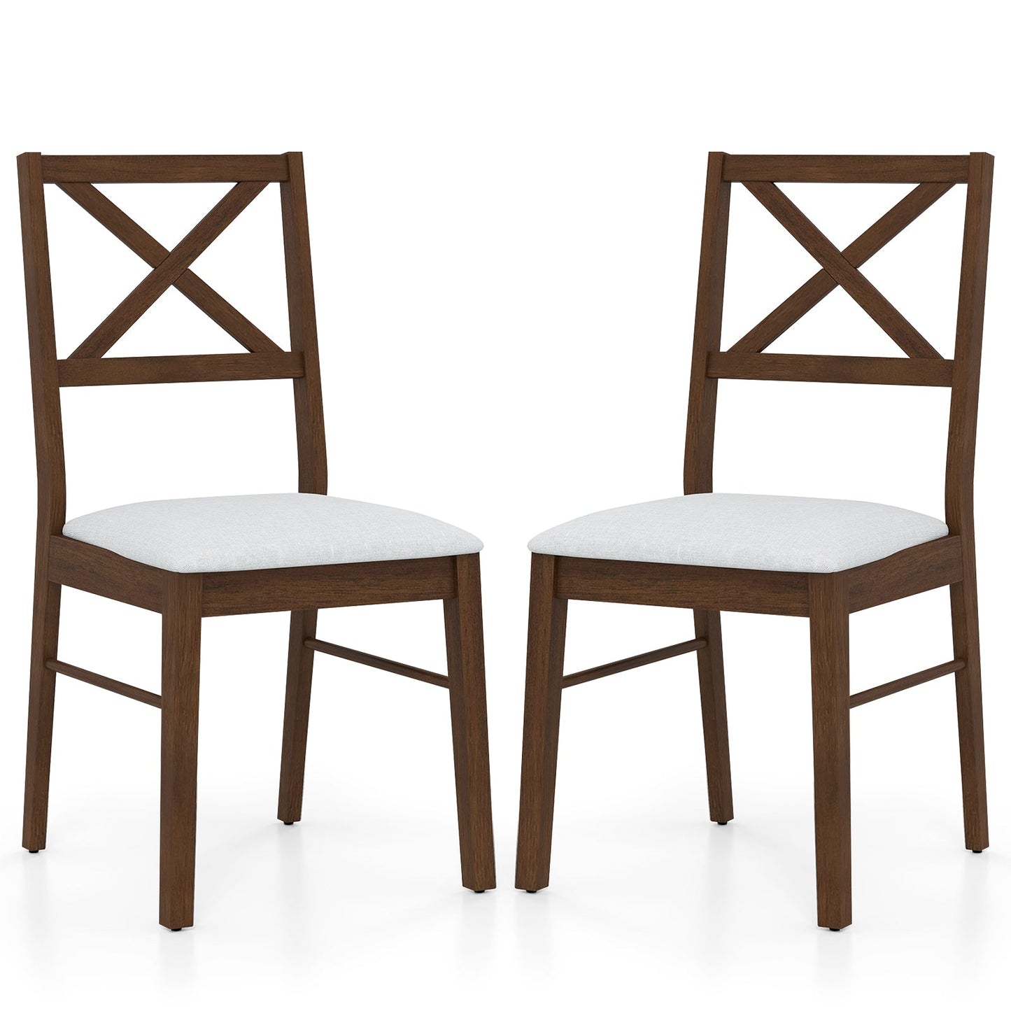 Upholstered Side Dining Chairs Set of 2 with Rubber Wood Frame-Brown featuring ergonomic backrest and padded seat.