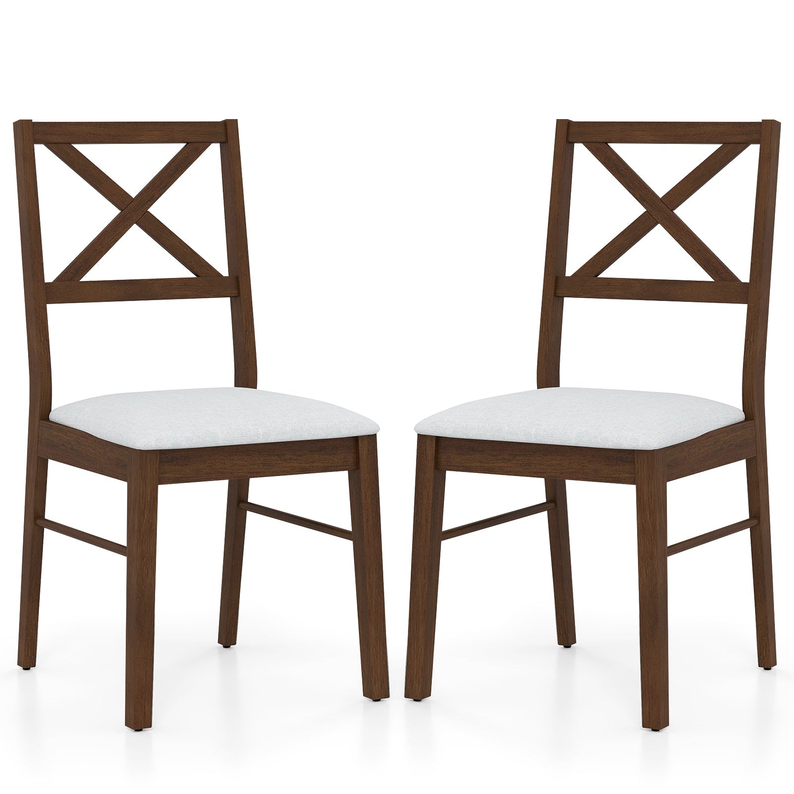 Upholstered Side Dining Chairs Set of 2 with Rubber Wood Frame-Brown featuring ergonomic backrest and padded seat.