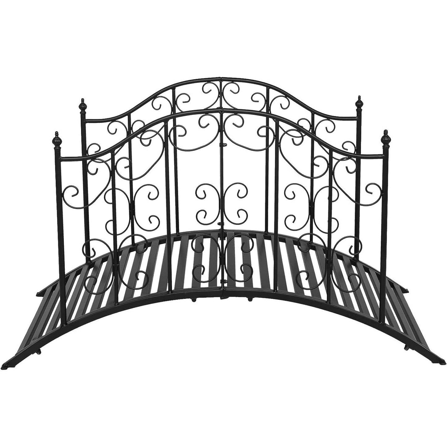 Sturdy Outdoor Rust-Proof 4-Foot Black Metal Arch Garden Bridge with decorative side rails for lawn decoration