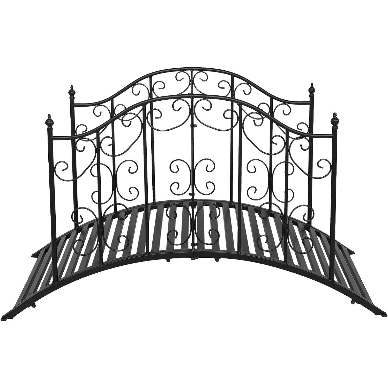 Sturdy Outdoor Rust-Proof 4-Foot Black Metal Arch Garden Bridge with decorative side rails for lawn decoration