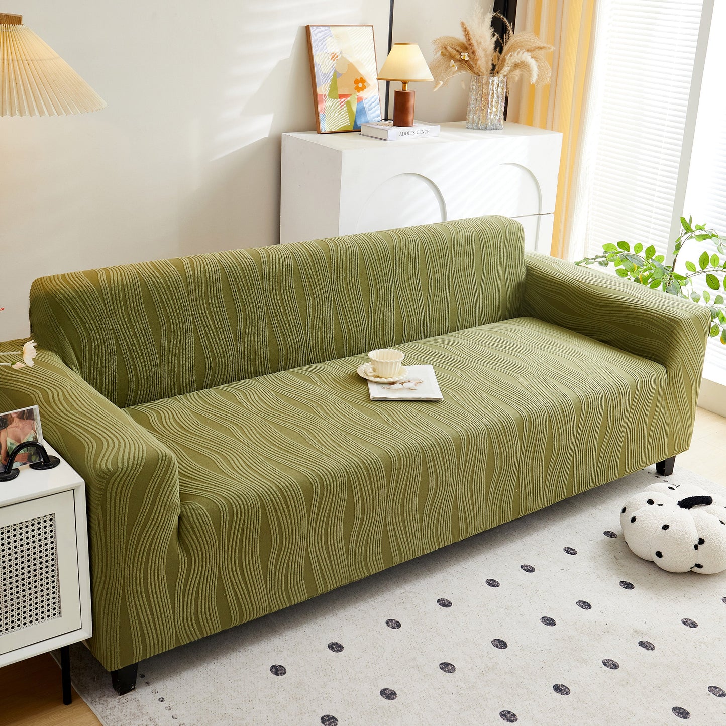 Textured Wave Stretch Sofa Couch Cover on modern sofa, Soft Washable Spandex Furniture Slipcovers for elegant home decor