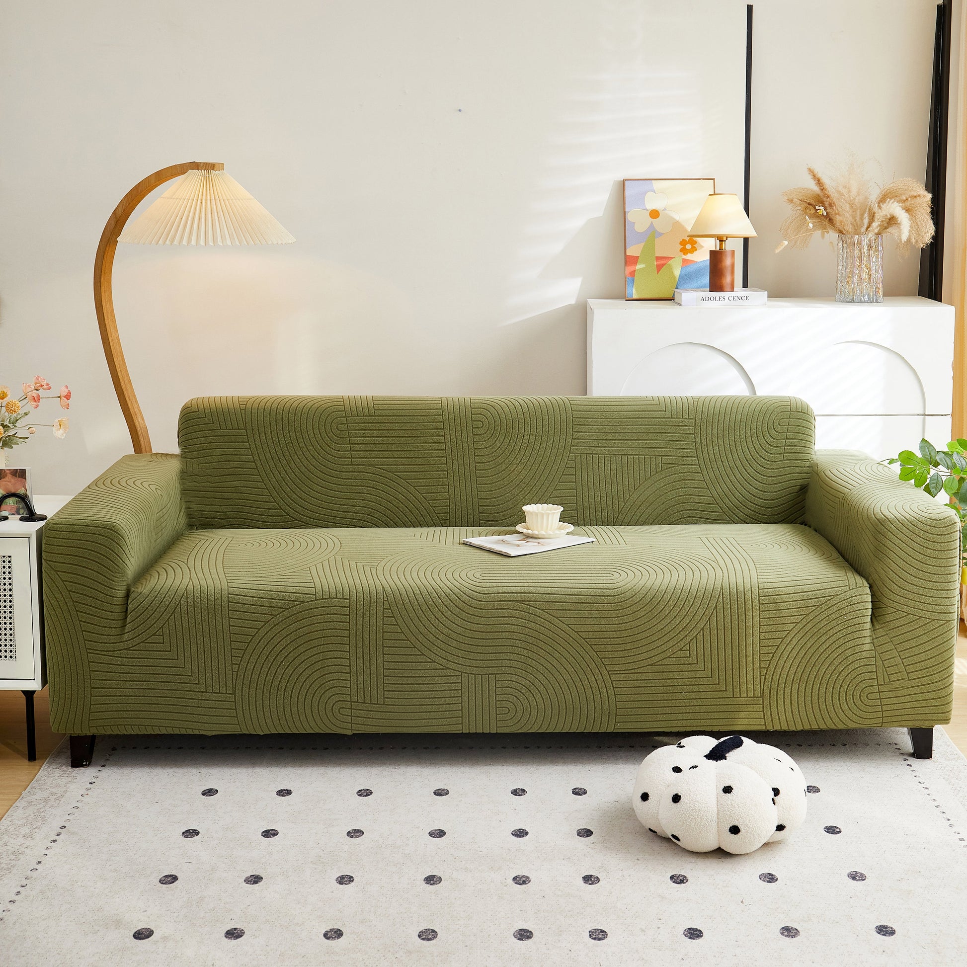 Green Fleece Stretch Sofa Slipcover Washable Soft Spandex Couch Cover Furniture Protector on modern sofa
