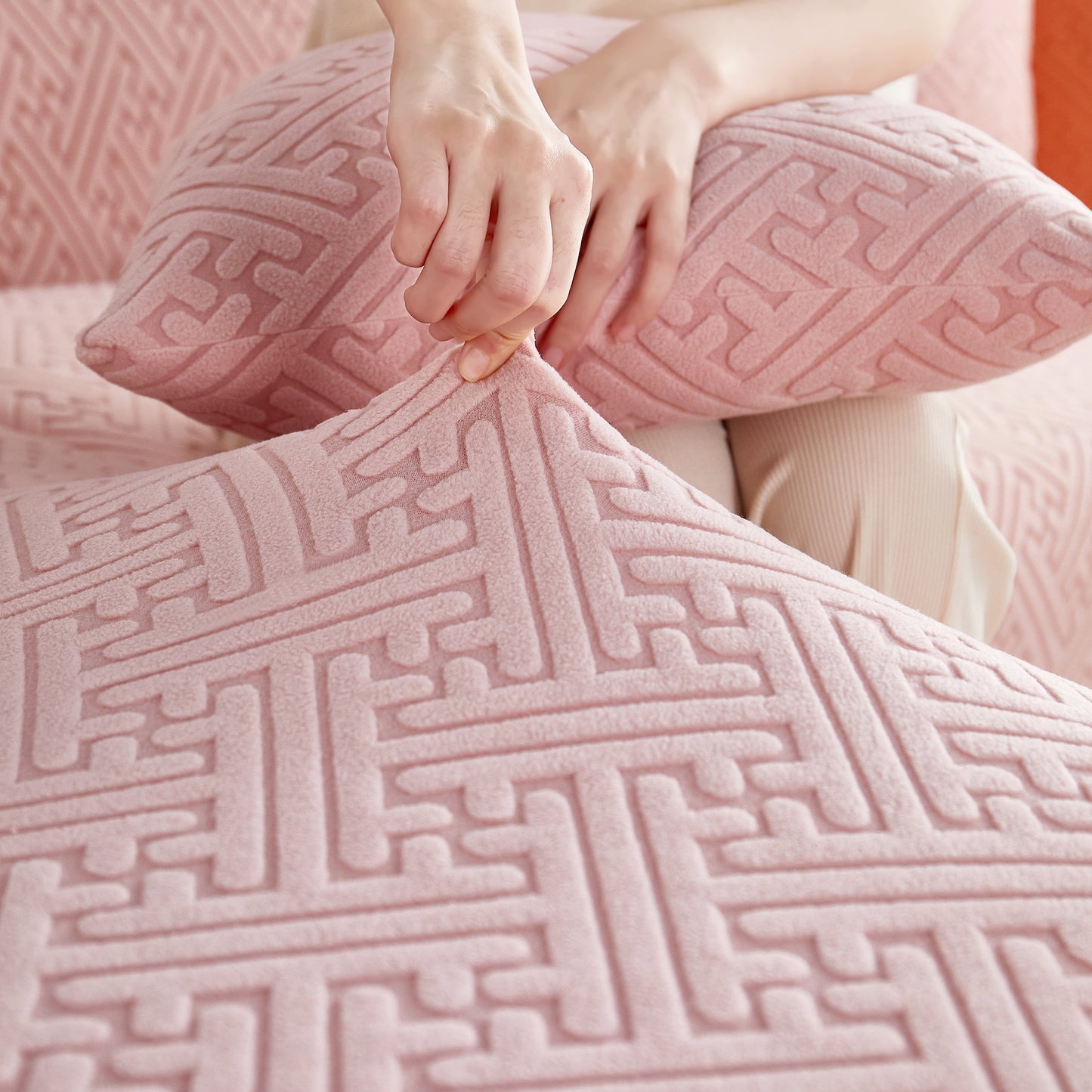 L Shape Sectional Sofa Cover Soft Stretch Furniture Protector Couch Slipcover with 1pcs Free Pillowcases