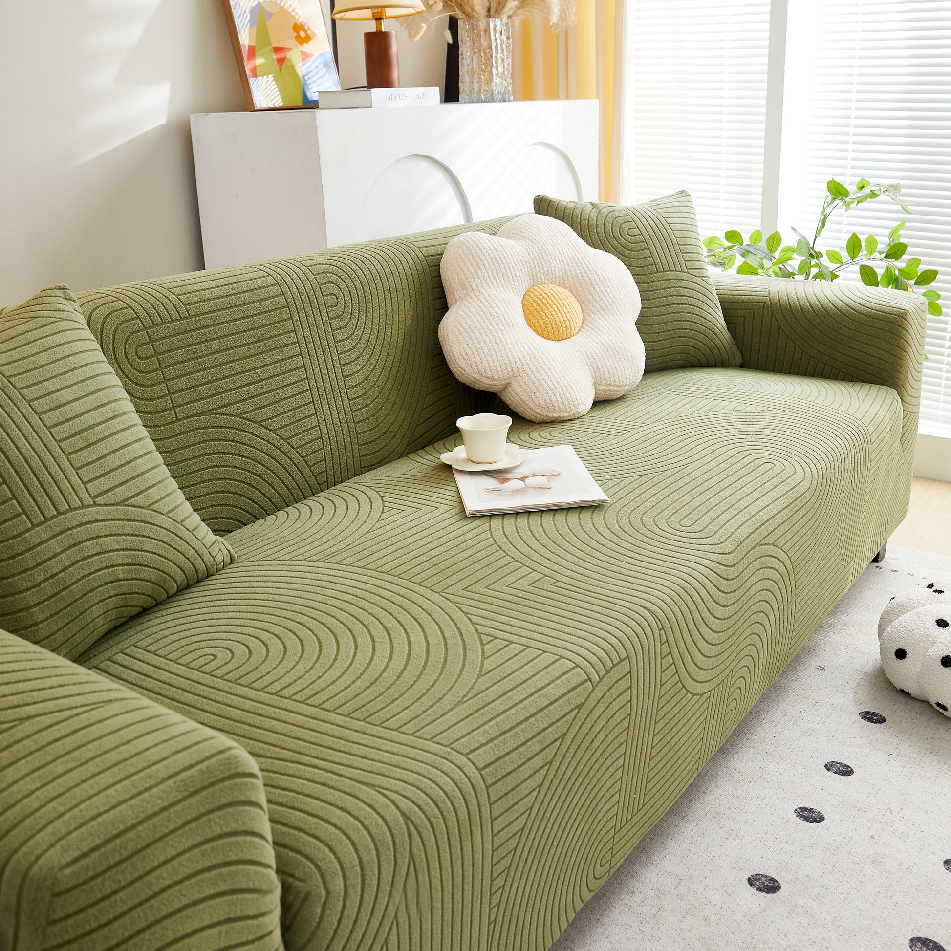 Fleece Stretch Sofa Slipcover Washable Soft Spandex Couch Cover Furniture Protector in modern geometric design