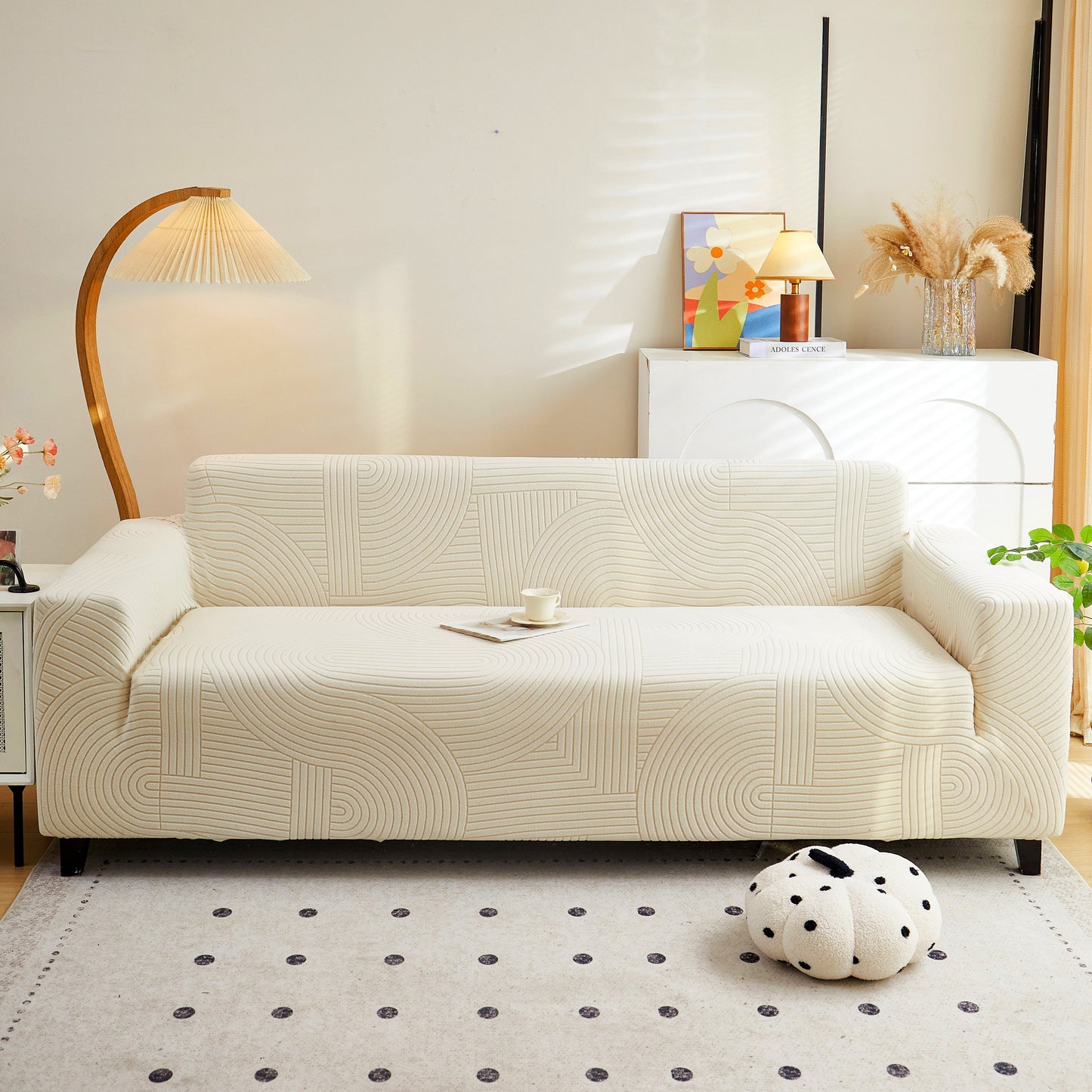 Fleece Stretch Sofa Slipcover Washable Soft Spandex Couch Cover Furniture Protector in modern living room