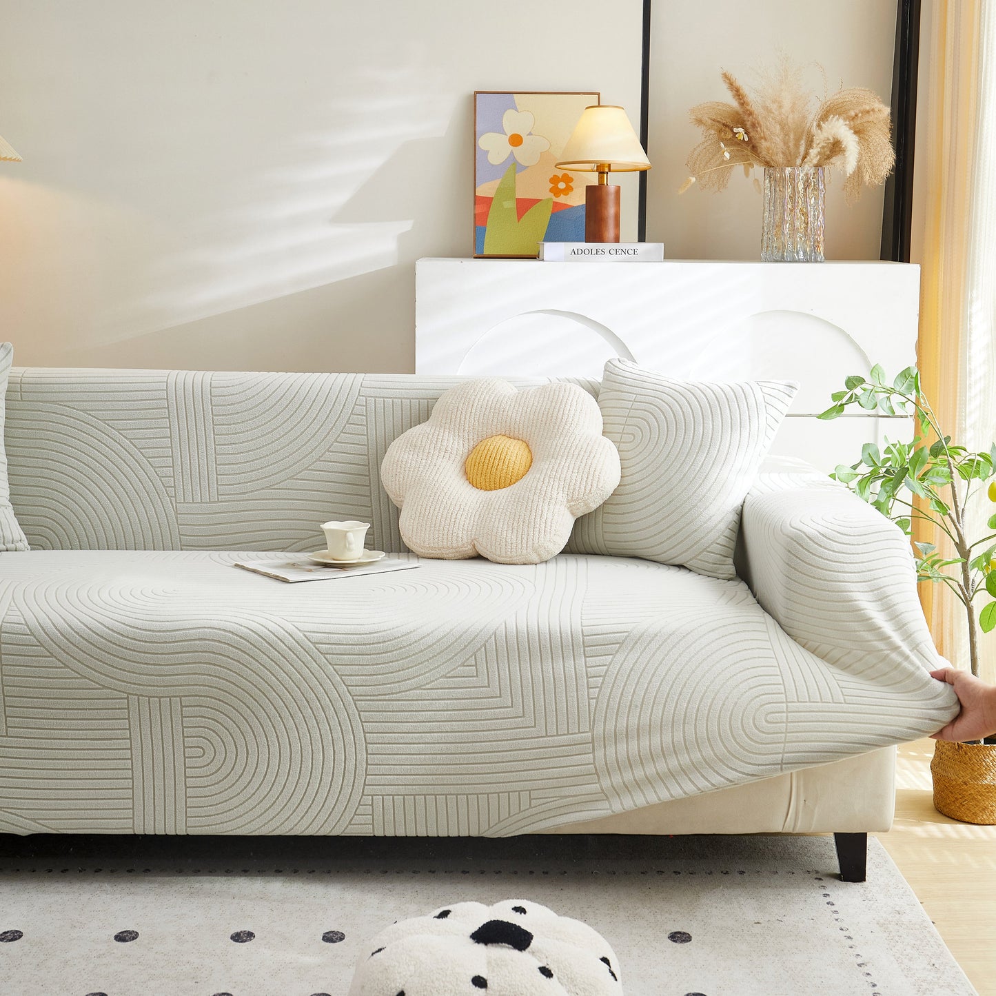 Fleece Stretch Sofa Slipcover Washable Soft Spandex Couch Cover Furniture Protector on modern geometric sofa