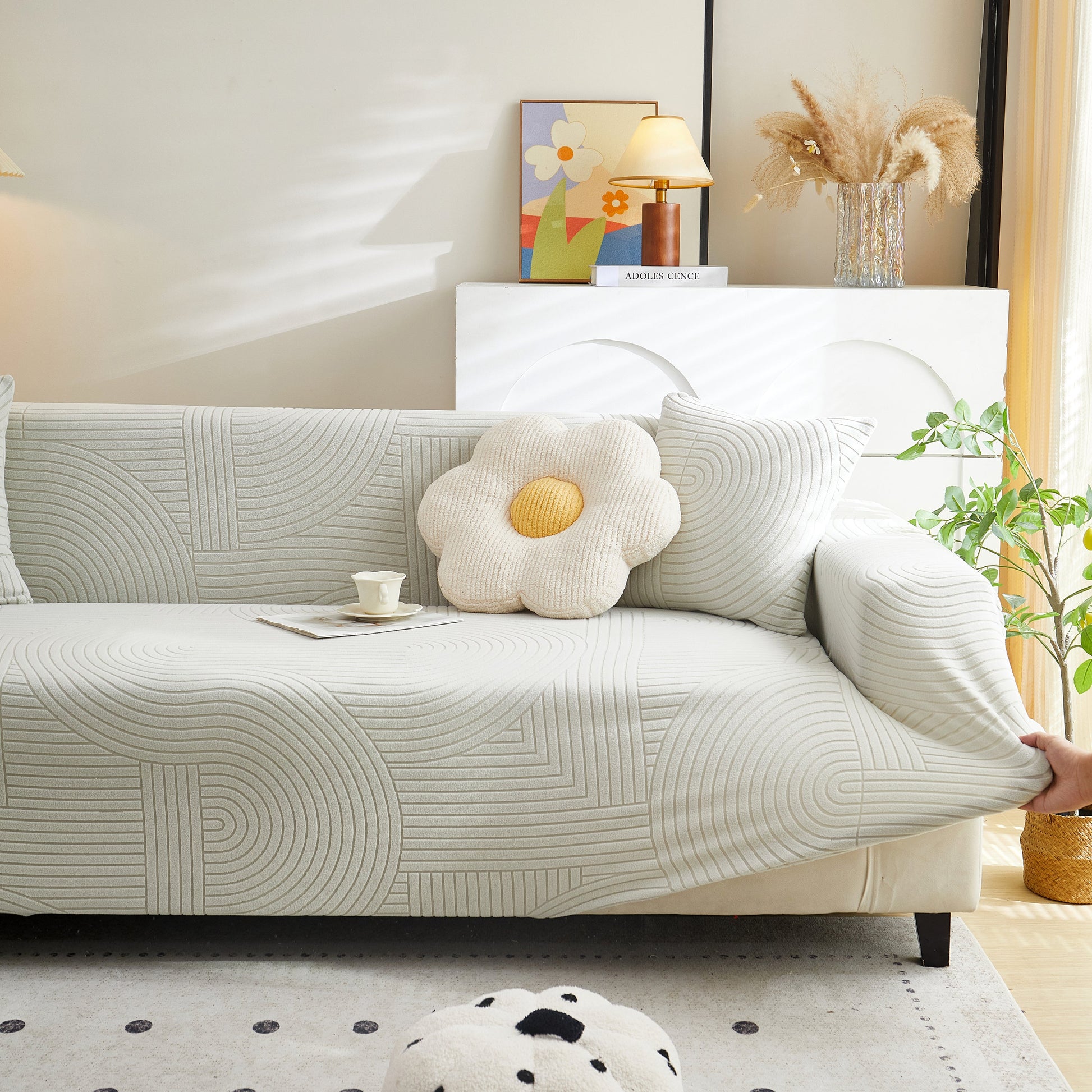Fleece Stretch Sofa Slipcover Washable Soft Spandex Couch Cover Furniture Protector on modern geometric sofa