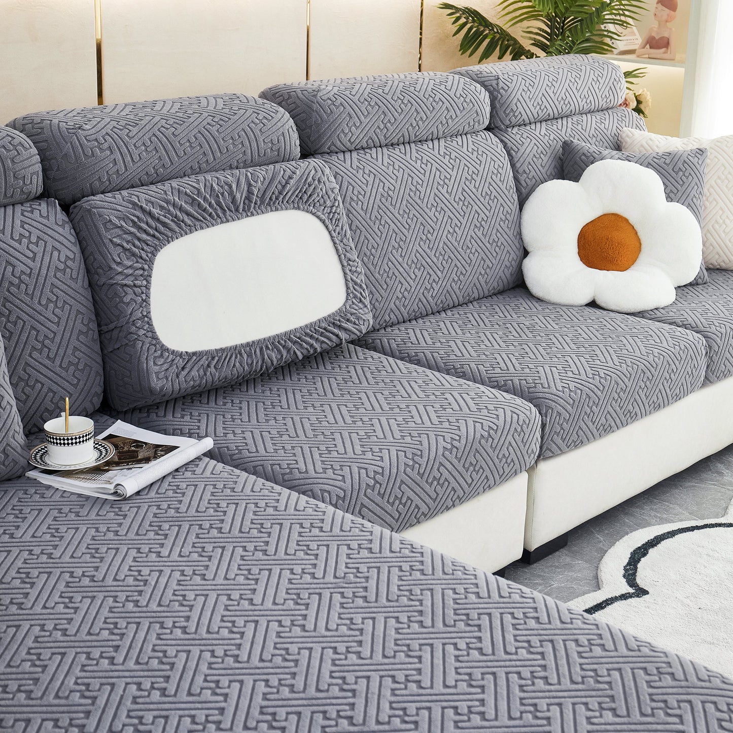 Polar Fleece Couch Cushion Covers, Stretch Sofa Seat Cushion Covers, Elastic Furniture Protector for Pets, Kid, featuring stylish design.