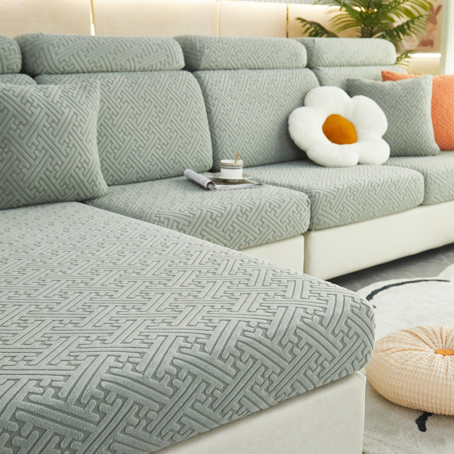 Polar Fleece Couch Cushion Covers, Stretch Sofa Seat Cushion Covers, Elastic Furniture Protector for Pets, Kid.