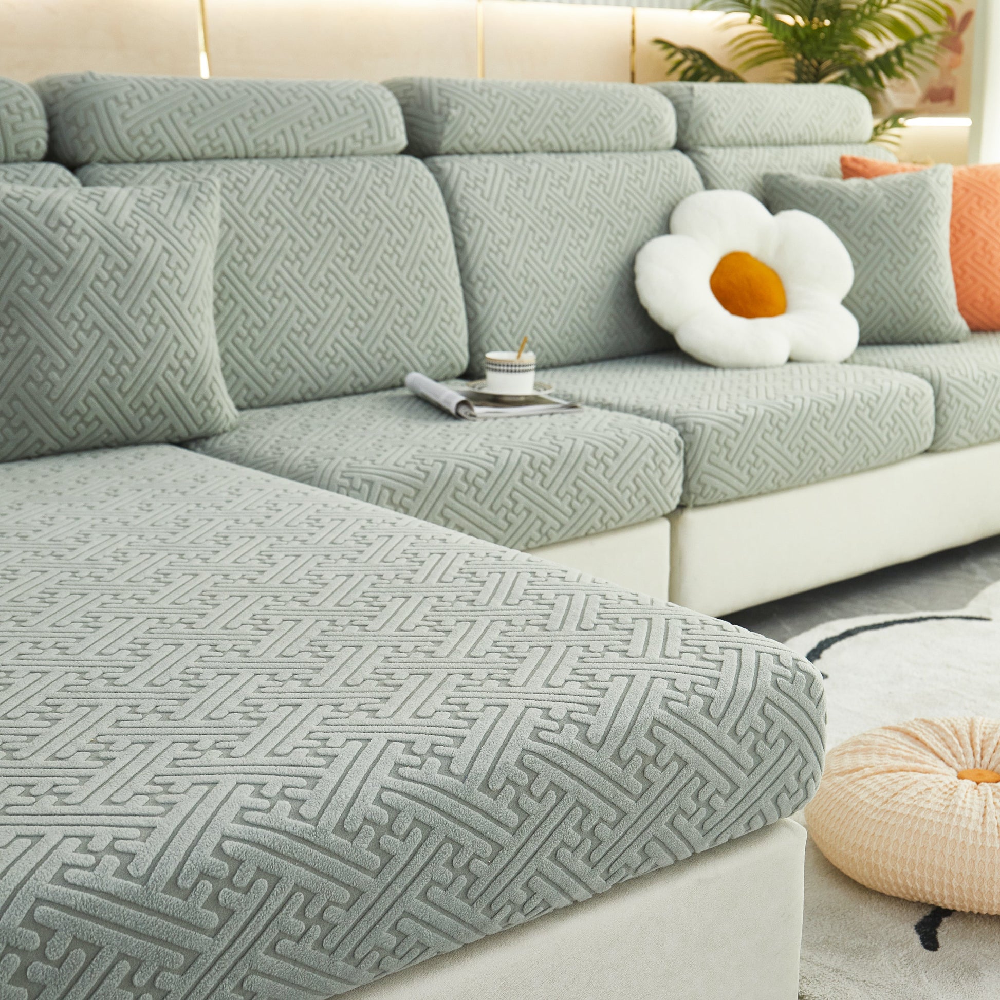 Polar Fleece Couch Cushion Covers, Stretch Sofa Seat Cushion Covers, Elastic Furniture Protector for Pets, Kid.