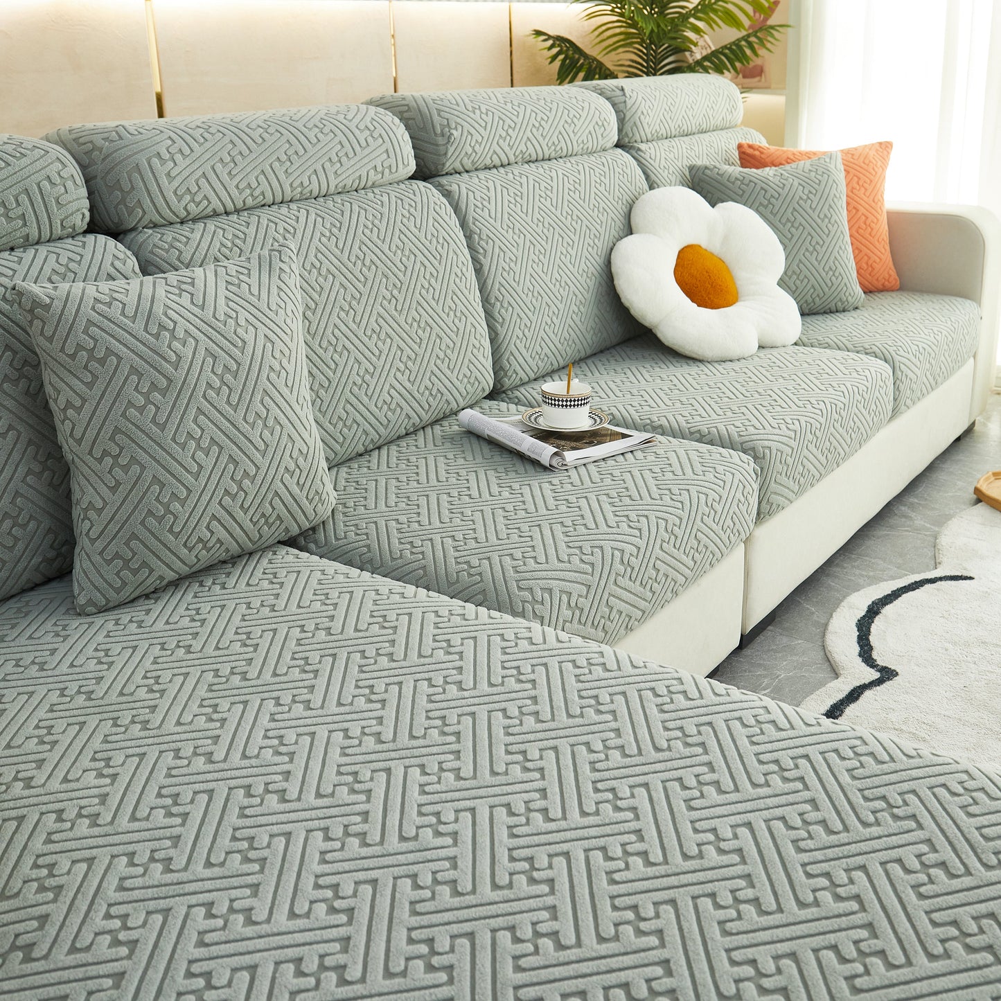 Polar Fleece Couch Cushion Covers, Stretch Sofa Seat Cushion Covers, Elastic Furniture Protector for Pets, Kid on stylish sofa