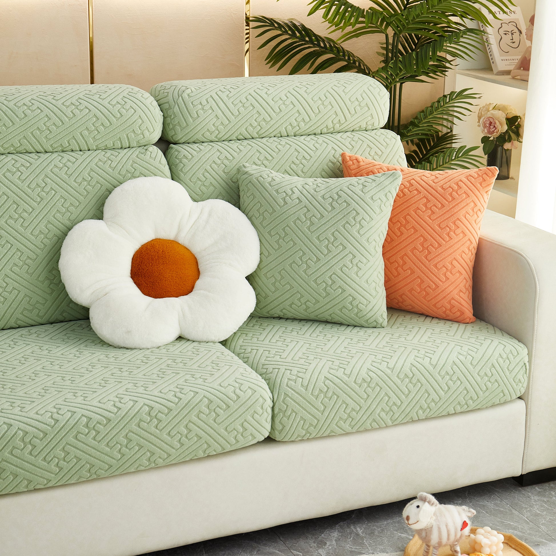 Polar Fleece Couch Cushion Covers, Stretch Sofa Seat Cushion Covers showcasing elastic furniture protector for pets, kid
