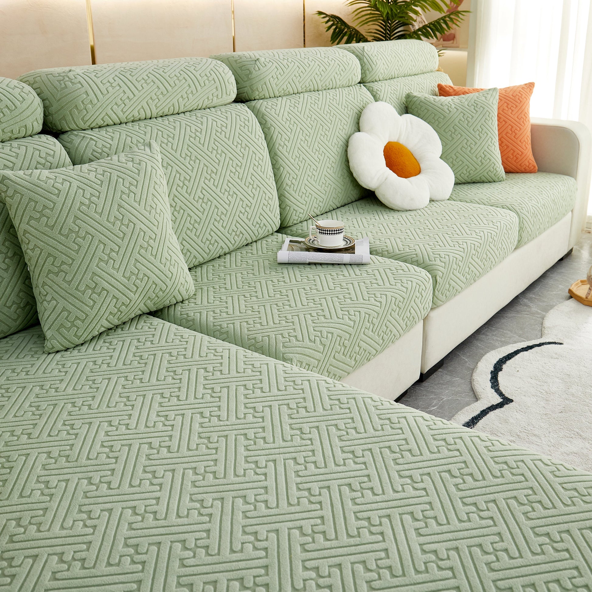 Polar Fleece Couch Cushion Covers, Stretch Sofa Seat Cushion Covers, Elastic Furniture Protector for Pets, Kid on stylish sofa