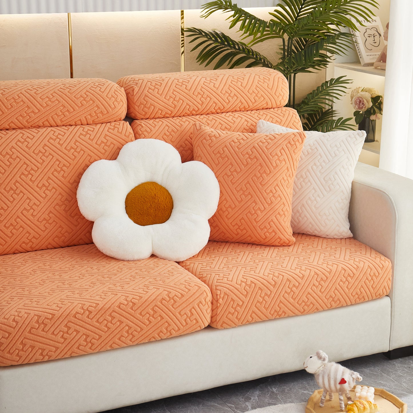 Polar Fleece Couch Cushion Covers, Stretch Sofa Seat Cushion Covers, Elastic Furniture Protector for Pets, Kid on sofa