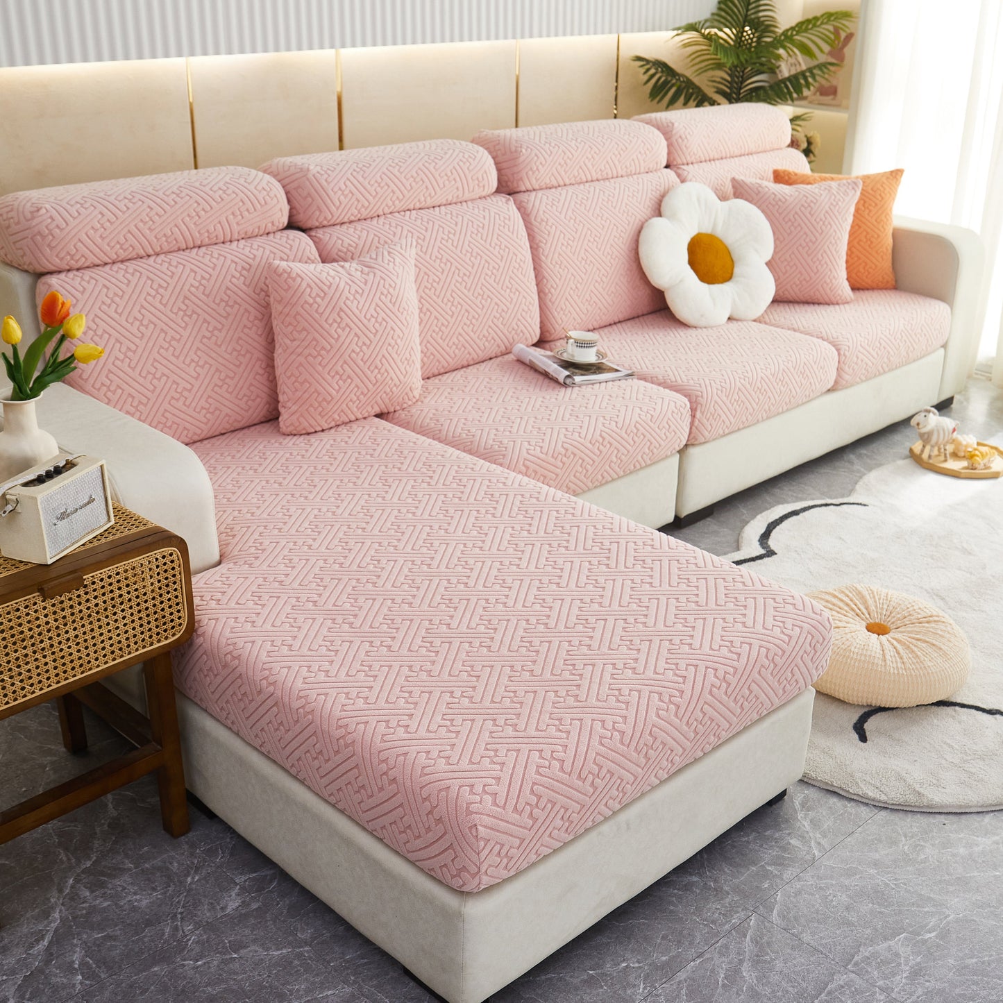 Polar Fleece Couch Cushion Covers, Stretch Sofa Seat Cushion Covers, Elastic Furniture Protector for Pets, Kid in living room