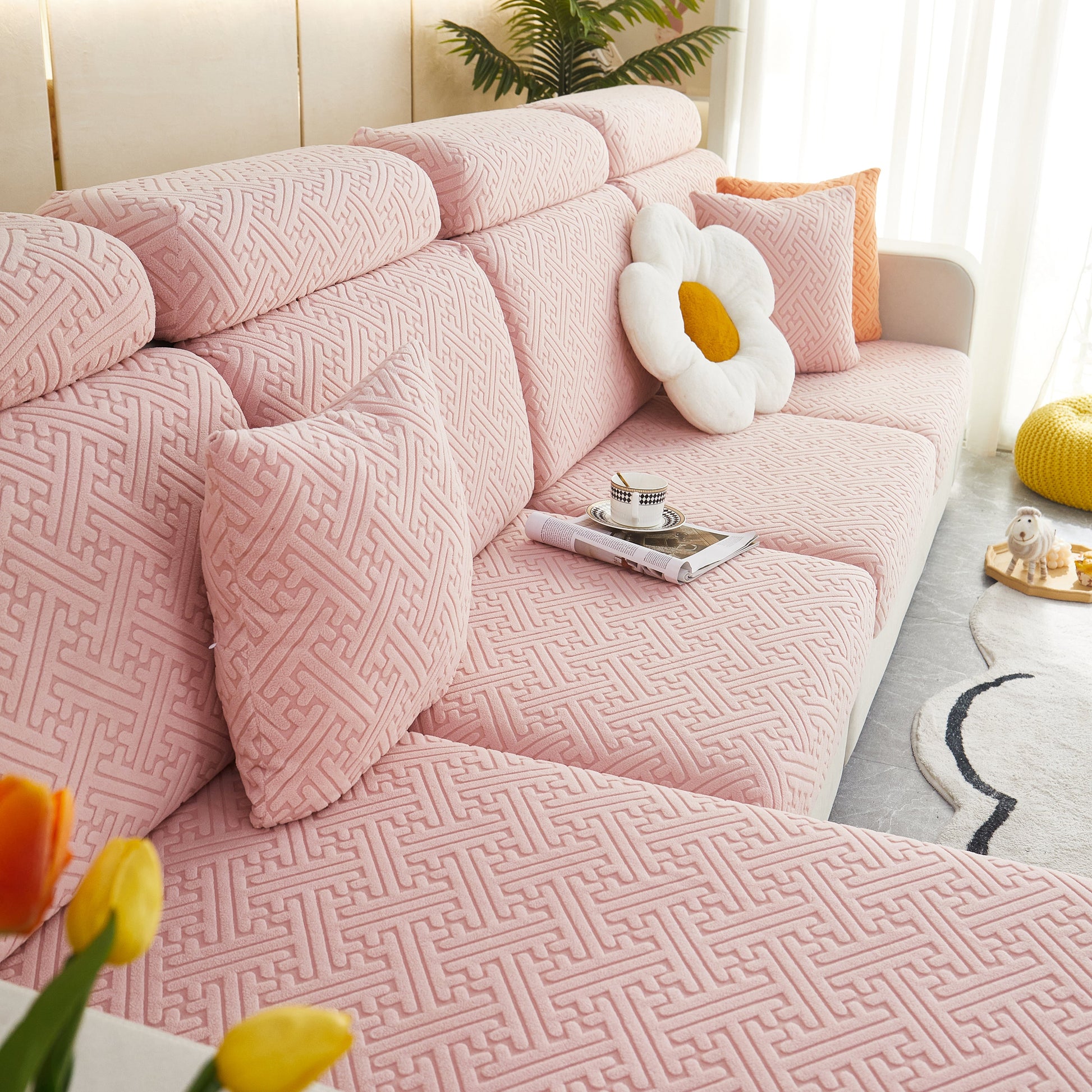 Polar Fleece Couch Cushion Covers, Stretch Sofa Seat Cushion Covers, Elastic Furniture Protector for Pets, Kid.