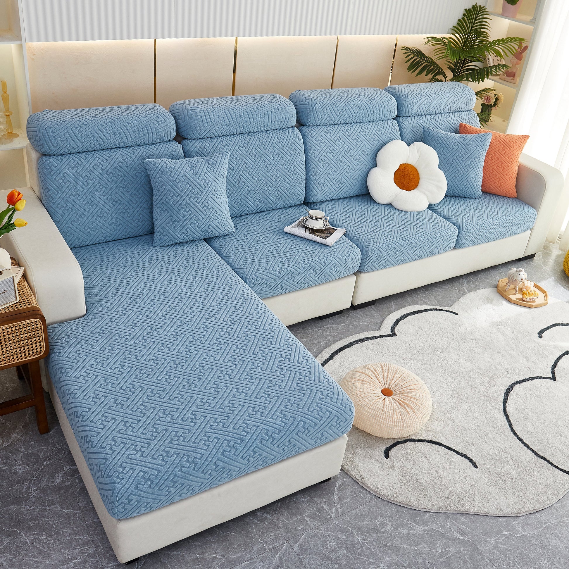 Polar Fleece Couch Cushion Covers, Stretch Sofa Seat Cushion Covers, Elastic Furniture Protector for Pets, Kid on modern sofa