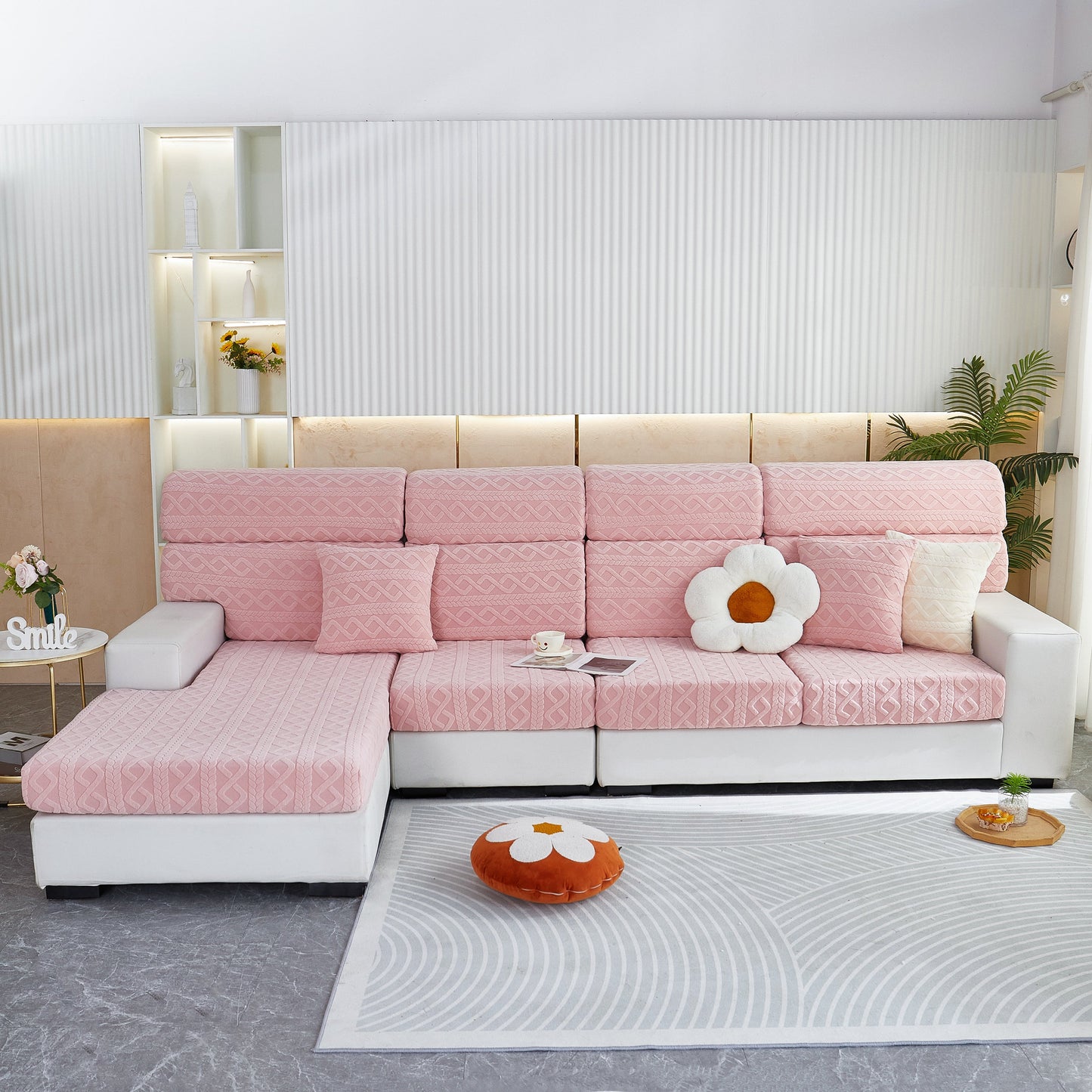 Stretch Couch Seat Cushion Covers, Sofa Slipcover Sofa Cover Soft Flexibility with Elastic Bottom in a cozy, stylish room setup.
