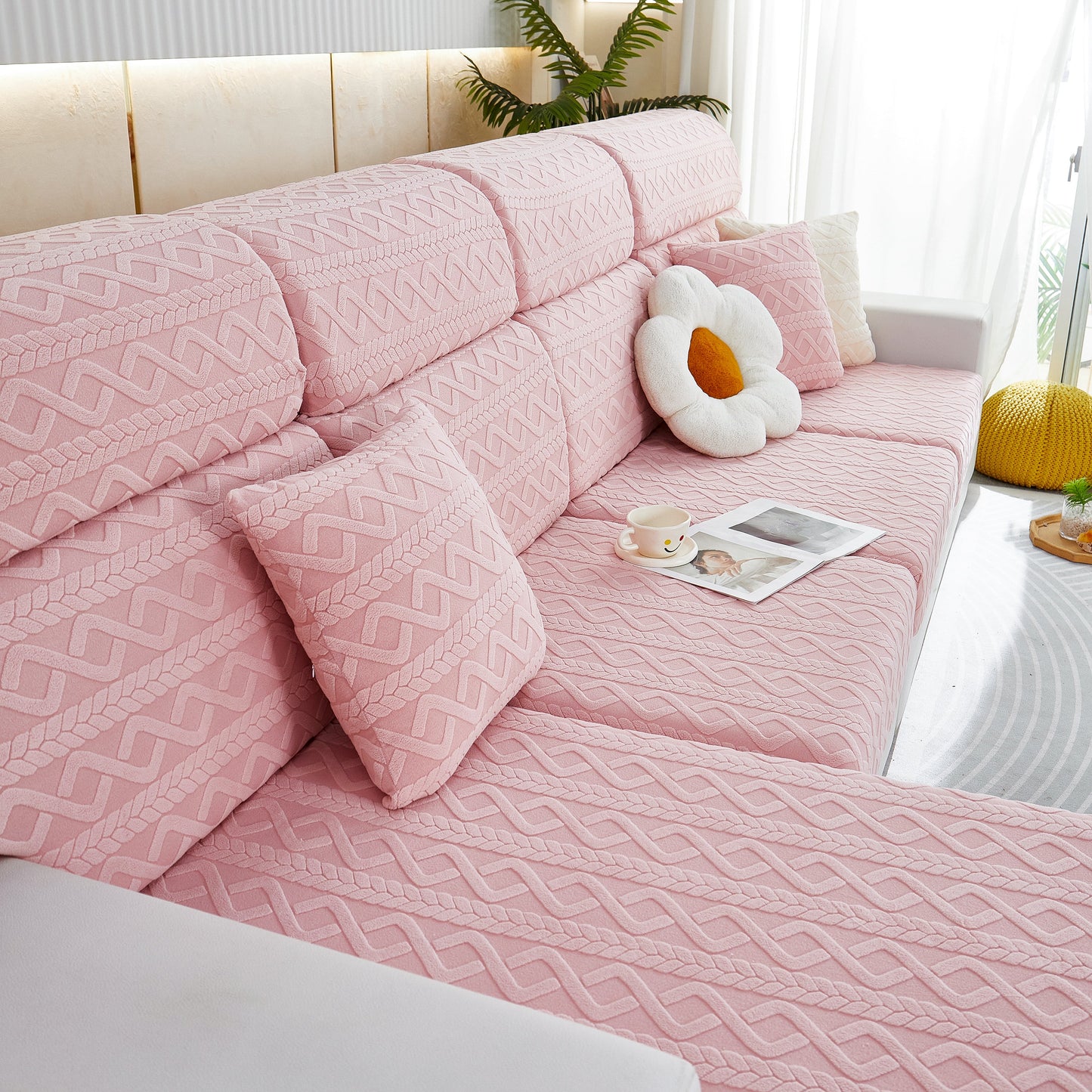 Stretch Couch Seat Cushion Covers, Sofa Slipcover Sofa Cover Soft Flexibility with Elastic Bottom in a stylish pink design