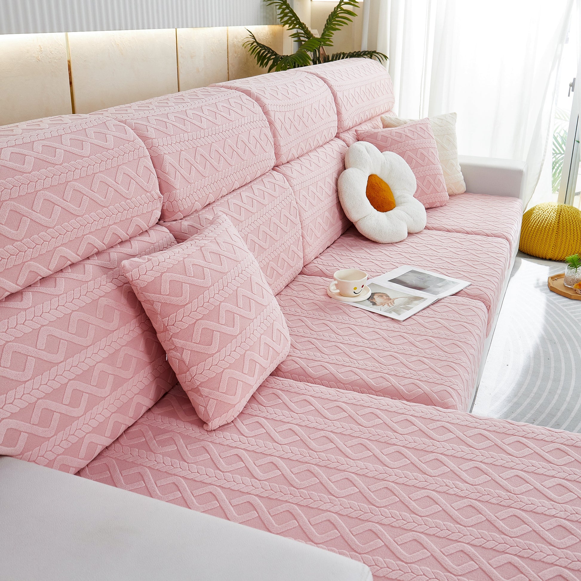 Stretch Couch Seat Cushion Covers, Sofa Slipcover Sofa Cover Soft Flexibility with Elastic Bottom in a stylish pink design