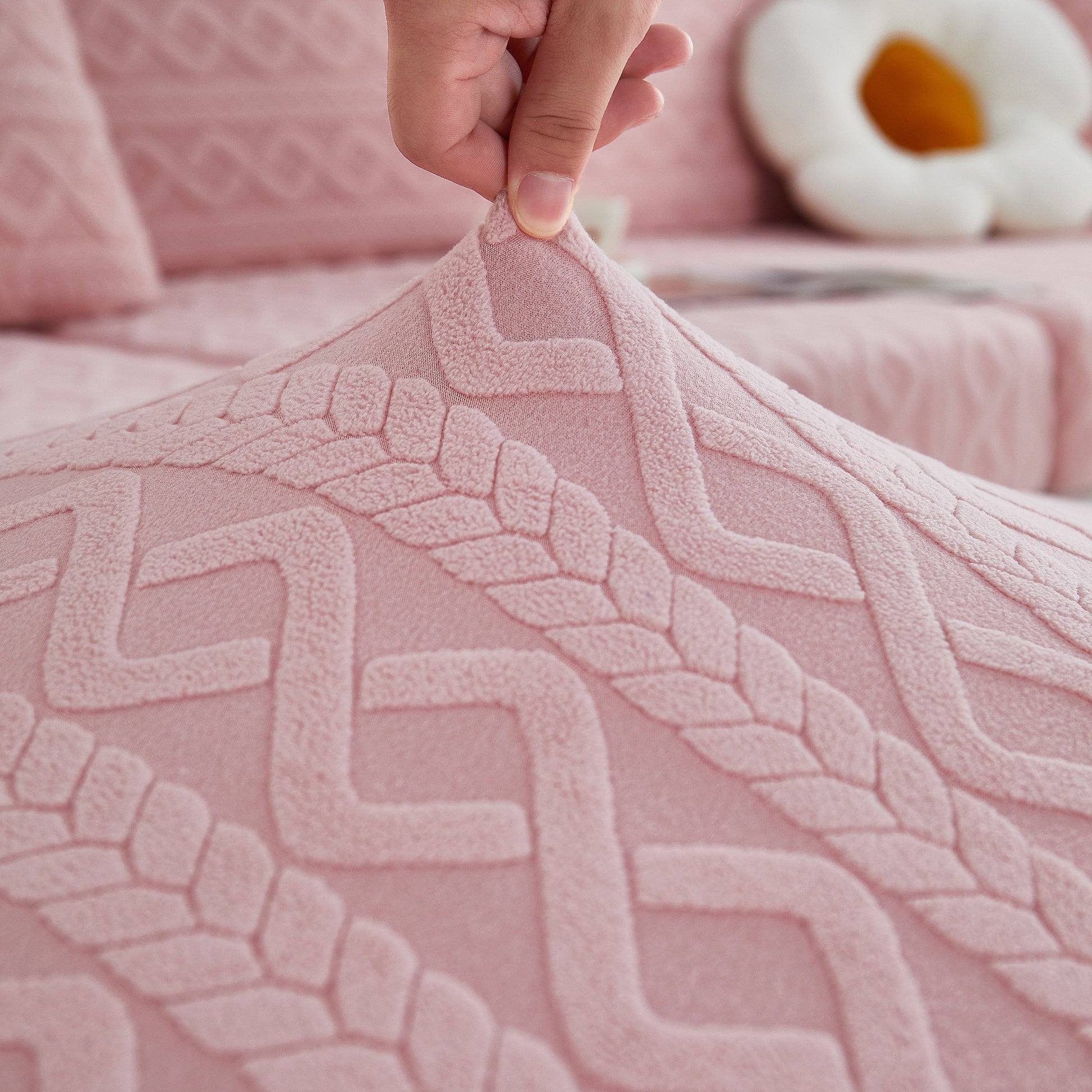 Stretch Couch Seat Cushion Covers, Sofa Slipcover Sofa Cover Soft Flexibility with Elastic Bottom in pink textured fabric