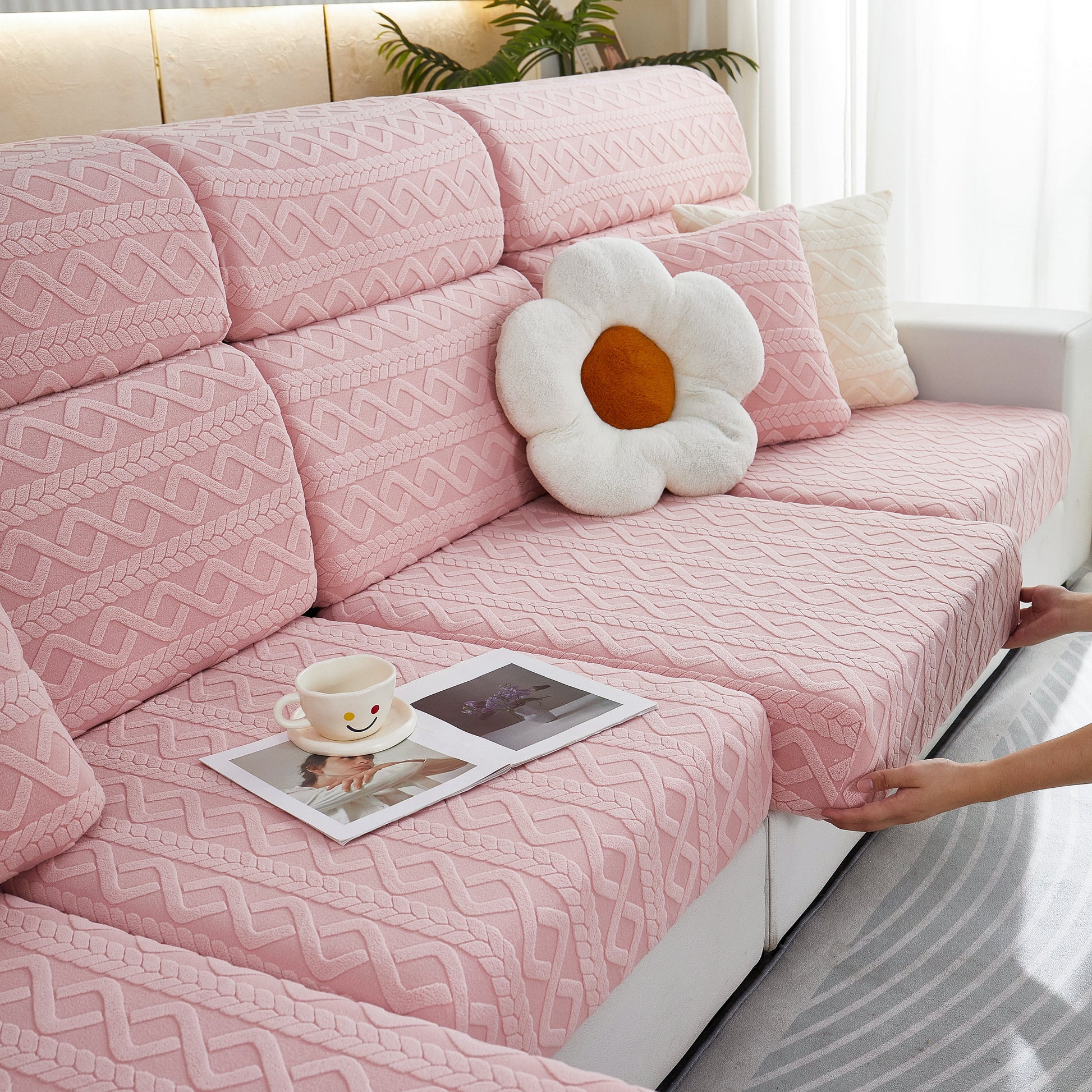 Stretch Couch Seat Cushion Covers, Sofa Slipcover Sofa Cover Soft Flexibility with Elastic Bottom in a living room setting.
